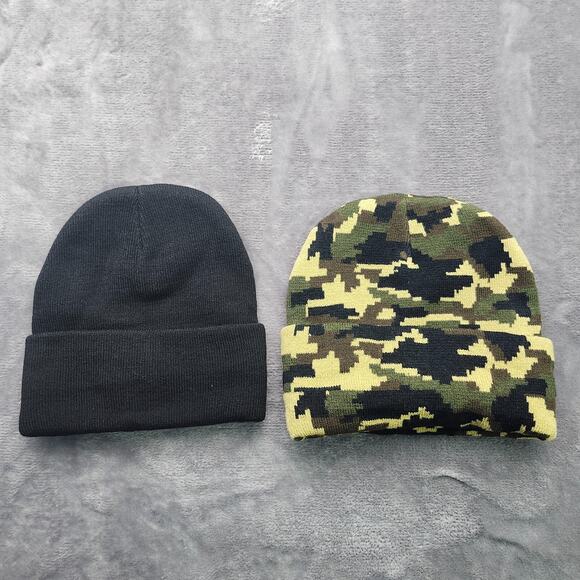 2 pack Headlight Beanie - Knit - Camo and Black Hat One Size - Picture 2 of 5